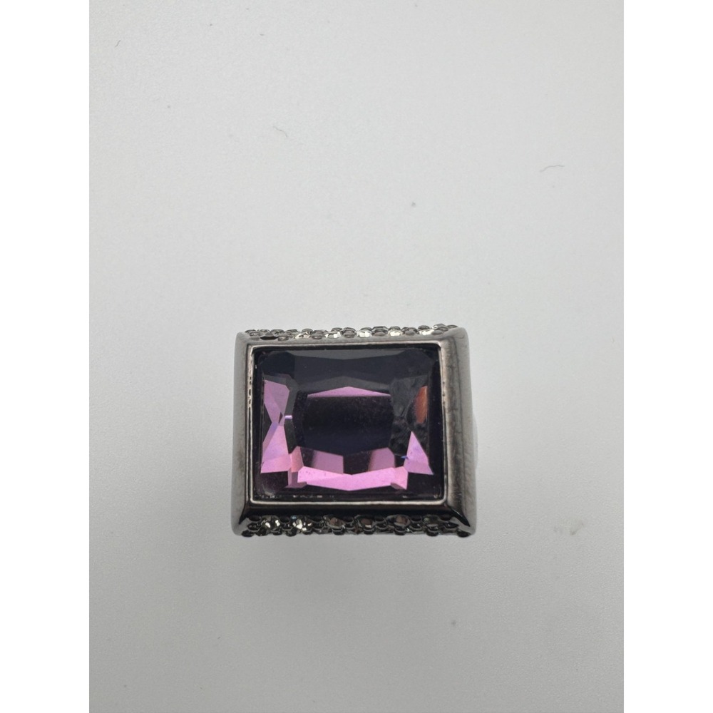 Lia Sophia Ring In The Mix Purple Glass Hematite Stone Cocktail Statement Size 9 - Picture 5 of 11
